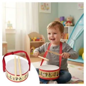 طبل قرقيعان خشبي مع عصي وحزام