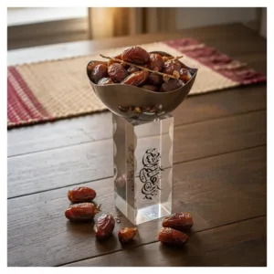 صحن تقديم التمر الرمضاني بقاعدة زجاجية مزخرفة