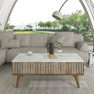 طاولة وسط خشبية عصرية (Herman) تصميم رخامي أنيق مع رف سفلي