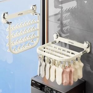 رف تجفيف الجوارب والملابس الداخلية بكوب شفط – قابل للطي وبدون حفر